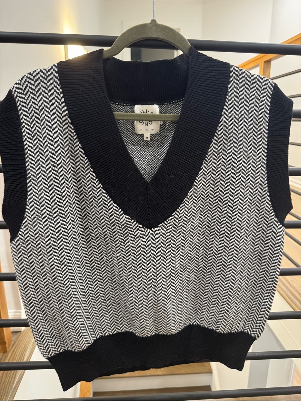 Black & White Herringbone V-Neck Sweater Vest